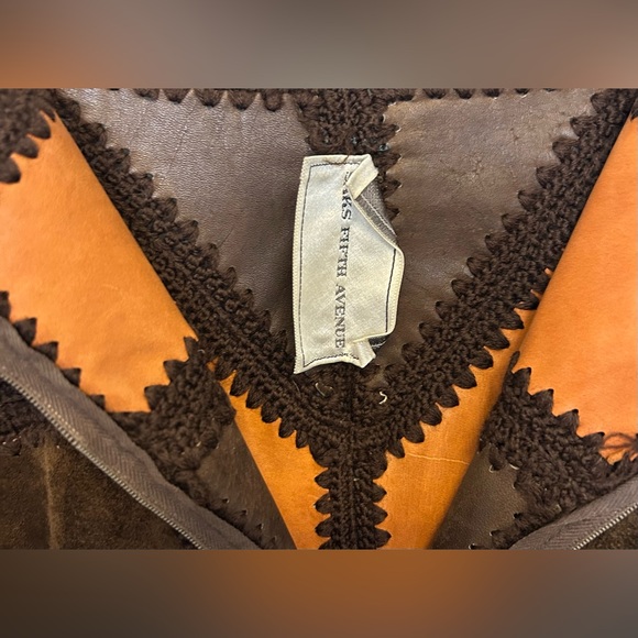 VTG 70s Saks Fifth Avenue Patchwork Suede Maxi Skirt Boho Hippie Chevron Small - Picture 12 of 16